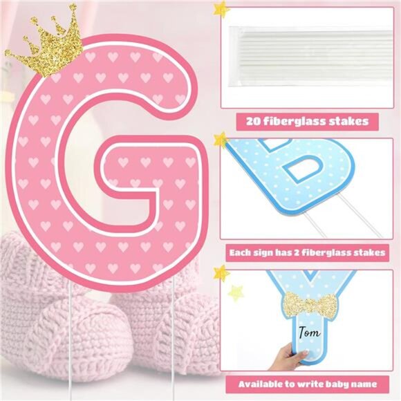 10 Pieces Gender Reveal Party Decorations Supplies Baby Shower Plastic Yard Sign - Picture 4 of 7